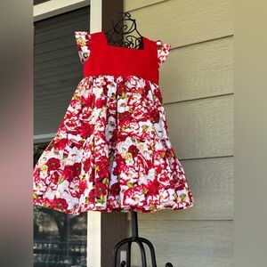Floral Red and White Kids Dress